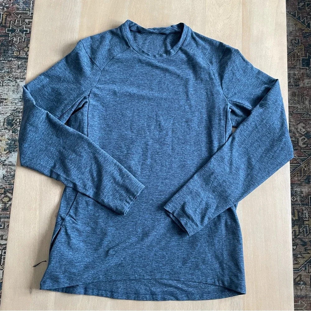 Lululemon Surge Warm Long Sleeve Heathered True Navy / Black - Picture 4 of 11